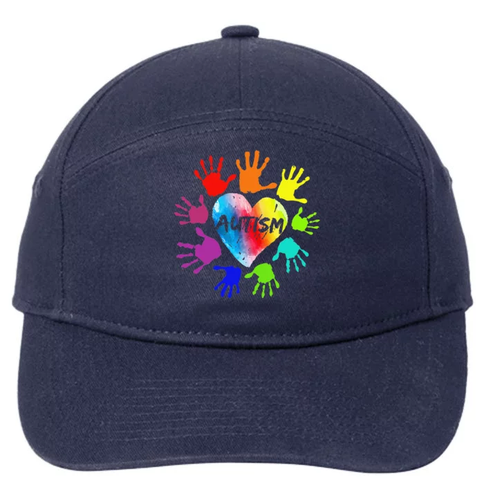 Colorful Heart Hands Autism Awareness 7-Panel Snapback Hat