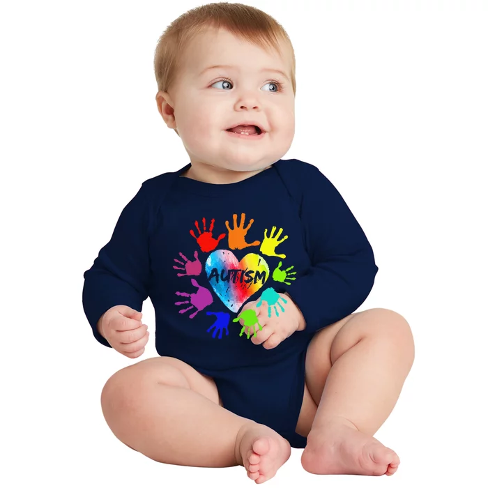 Colorful Heart Hands Autism Awareness Baby Long Sleeve Bodysuit