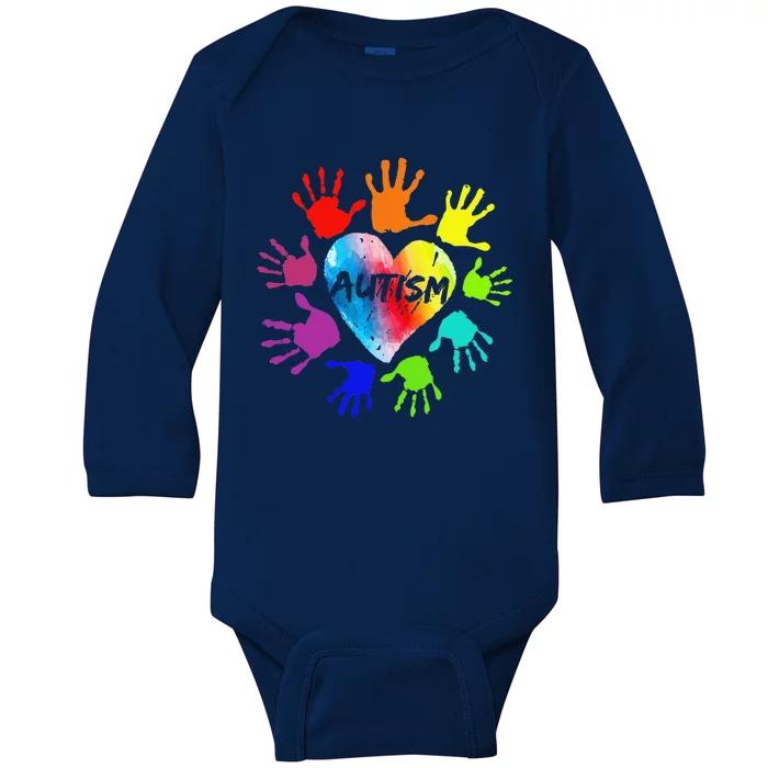 Colorful Heart Hands Autism Awareness Baby Long Sleeve Bodysuit