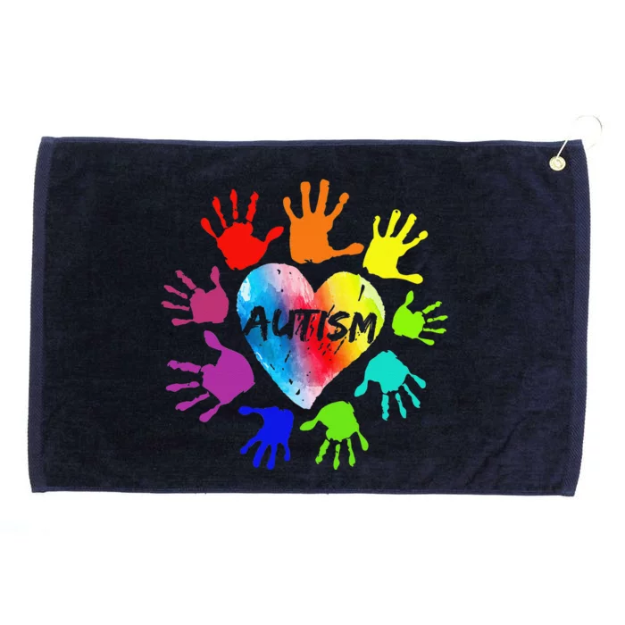 Colorful Heart Hands Autism Awareness Grommeted Golf Towel