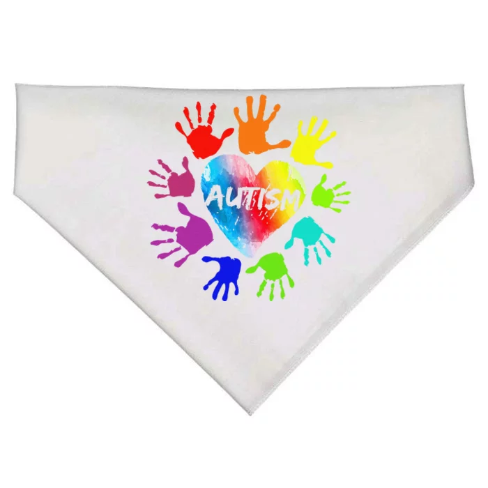 Colorful Heart Hands Autism Awareness USA-Made Doggie Bandana