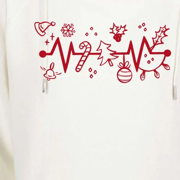 Christmas Holiday Heartbeat Festive Womens Funnel Neck Pullover Hood