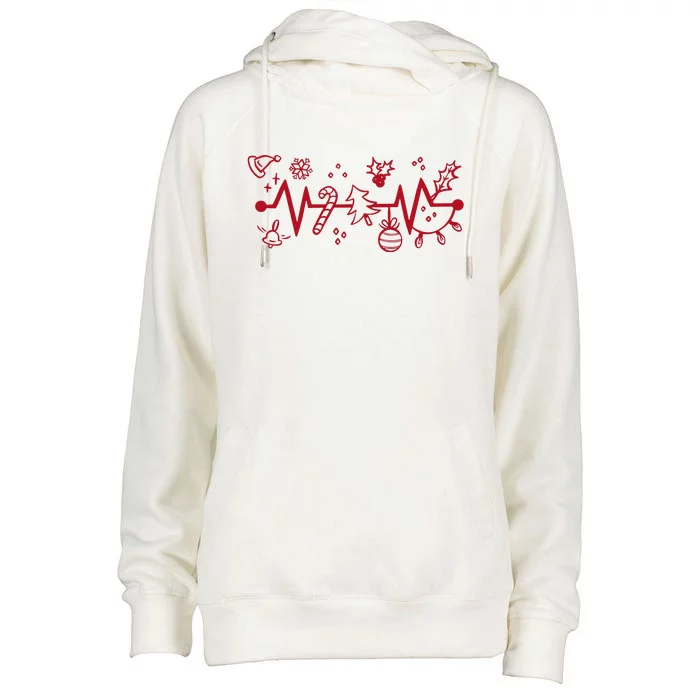 Christmas Holiday Heartbeat Festive Womens Funnel Neck Pullover Hood