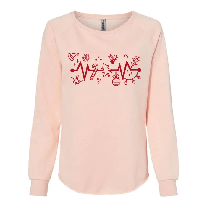 Christmas Holiday Heartbeat Festive Womens California Wash Sweatshirt