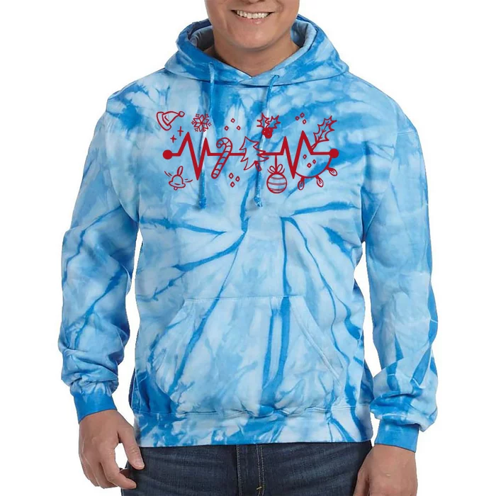 Christmas Holiday Heartbeat Festive Tie Dye Hoodie