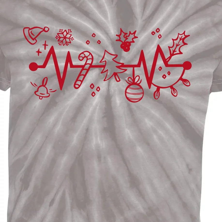 Christmas Holiday Heartbeat Festive Kids Tie-Dye T-Shirt