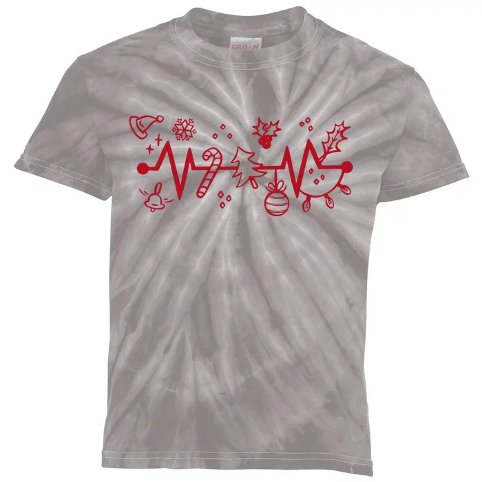 Christmas Holiday Heartbeat Festive Kids Tie-Dye T-Shirt