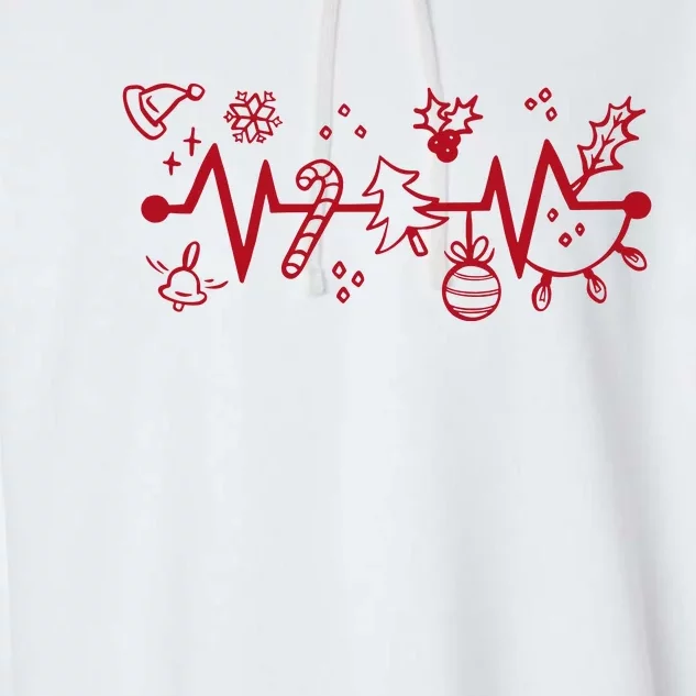 Christmas Holiday Heartbeat Festive Garment-Dyed Fleece Hoodie