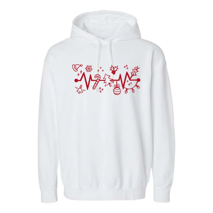 Christmas Holiday Heartbeat Festive Garment-Dyed Fleece Hoodie