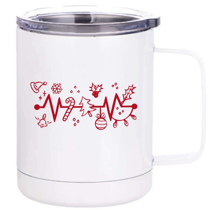 Christmas Holiday Heartbeat Festive Front & Back 12oz Stainless Steel Tumbler Cup