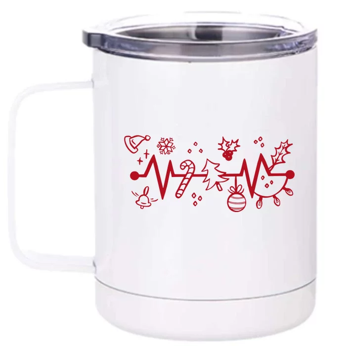 Christmas Holiday Heartbeat Festive Front & Back 12oz Stainless Steel Tumbler Cup