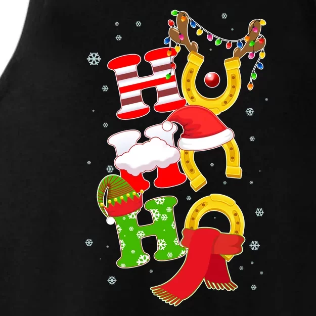 Christmas Ho Ho Ho Reindeer Horseshoes Ladies Tri-Blend Wicking Tank