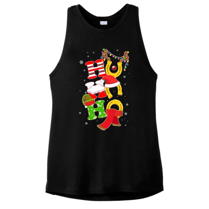 Christmas Ho Ho Ho Reindeer Horseshoes Ladies Tri-Blend Wicking Tank