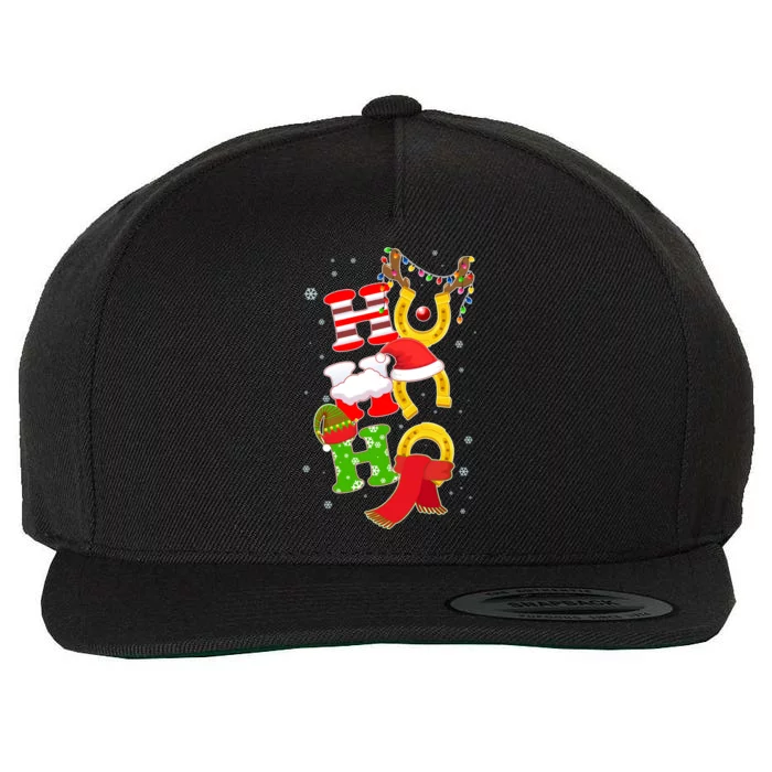 Christmas Ho Ho Ho Reindeer Horseshoes Wool Snapback Cap