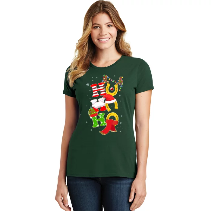 Christmas Ho Ho Ho Reindeer Horseshoes Women's T-Shirt