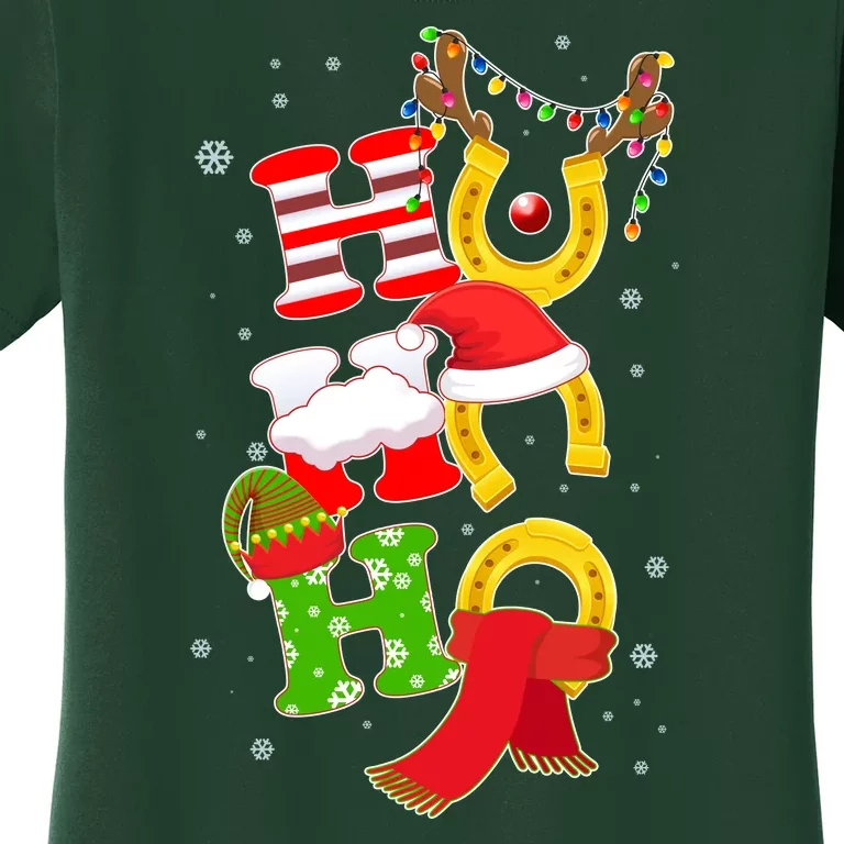 Christmas Ho Ho Ho Reindeer Horseshoes Women's T-Shirt