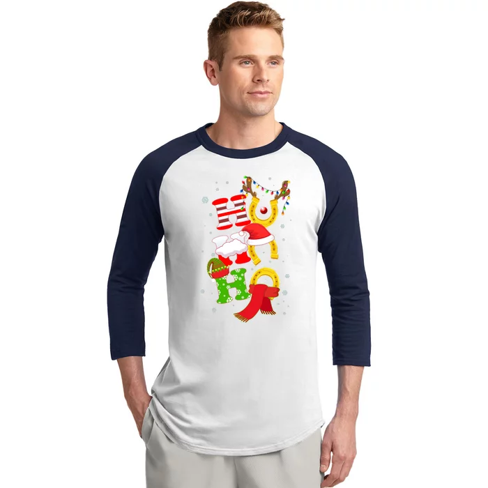 Christmas Ho Ho Ho Reindeer Horseshoes Baseball Sleeve Shirt