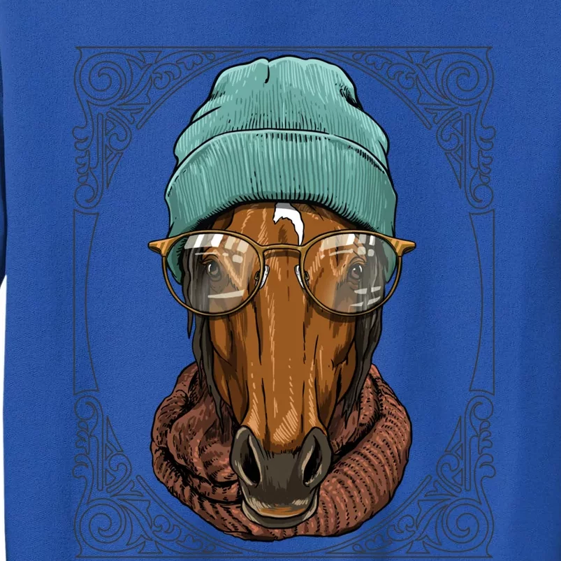 Cool Hipster Horse Animal Wearing Glasses Horse Lover Cow Gift Tall Sweatshirt