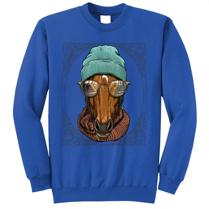 Cool Hipster Horse Animal Wearing Glasses Horse Lover Cow Gift Tall Sweatshirt