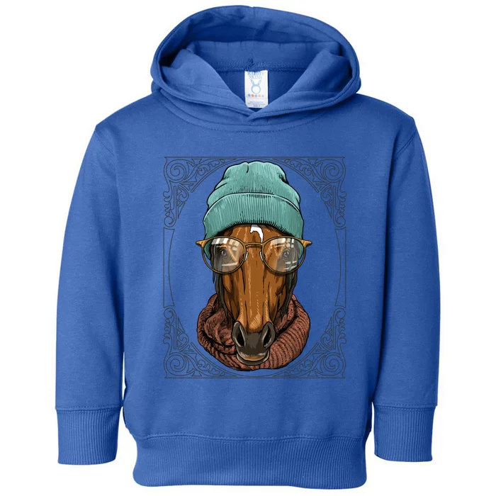 Cool Hipster Horse Animal Wearing Glasses Horse Lover Cow Gift Toddler Hoodie