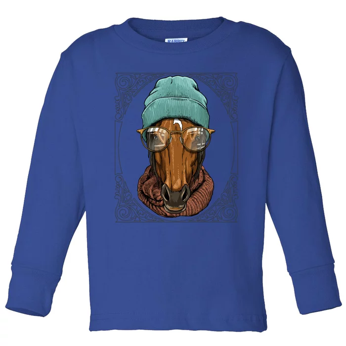 Cool Hipster Horse Animal Wearing Glasses Horse Lover Cow Gift Toddler Long Sleeve Shirt