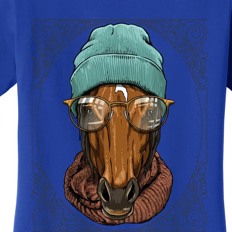 Cool Hipster Horse Animal Wearing Glasses Horse Lover Cow Gift Women's T-Shirt