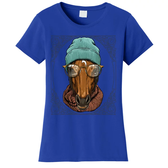 Cool Hipster Horse Animal Wearing Glasses Horse Lover Cow Gift Women's T-Shirt