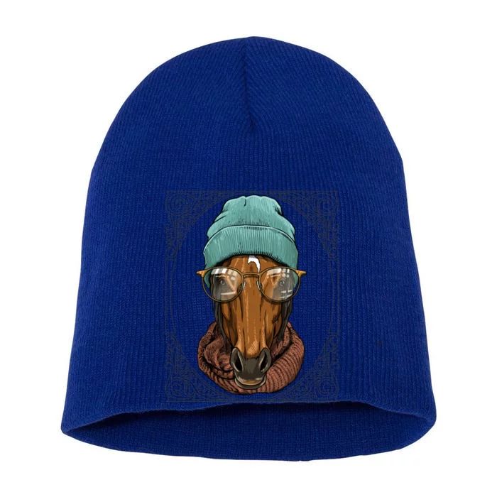 Cool Hipster Horse Animal Wearing Glasses Horse Lover Cow Gift Short Acrylic Beanie