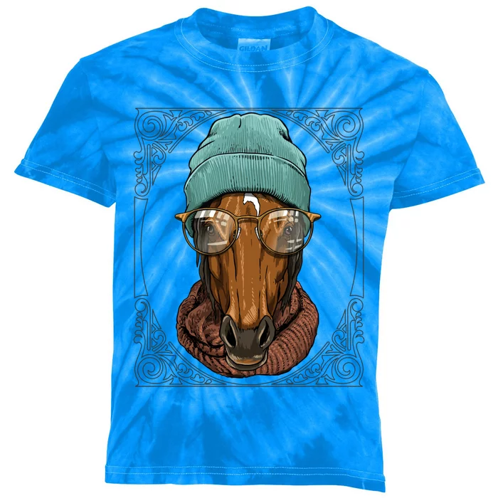 Cool Hipster Horse Animal Wearing Glasses Horse Lover Cow Gift Kids Tie-Dye T-Shirt