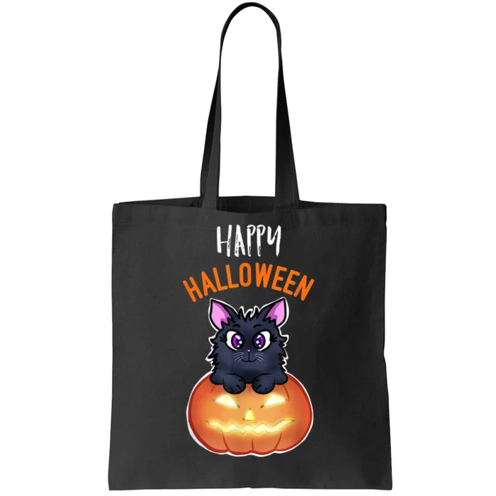 Cool Happy Halloween Cat And Jack O Lantern Tote Bag