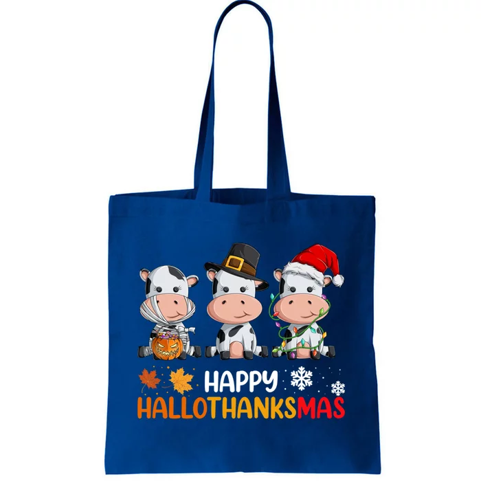 Cows Happy Hallothanksmas Great Gift Halloween Thanksgiving Xmas Gift Tote Bag