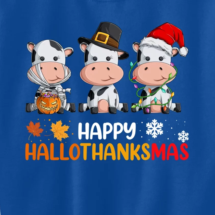 Cows Happy Hallothanksmas Great Gift Halloween Thanksgiving Xmas Gift Kids Sweatshirt