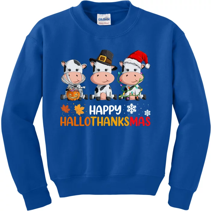 Cows Happy Hallothanksmas Great Gift Halloween Thanksgiving Xmas Gift Kids Sweatshirt