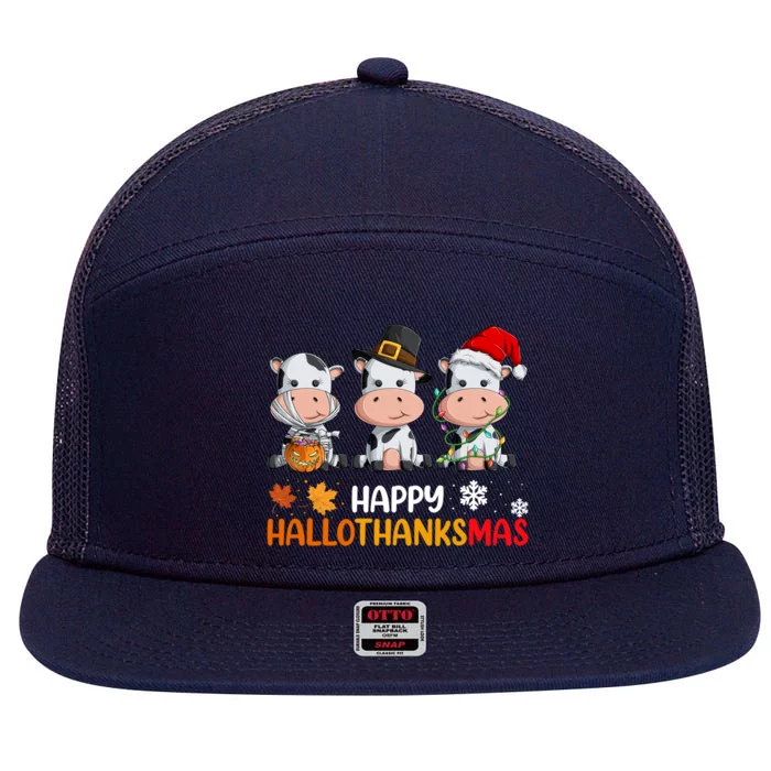 Cows Happy Hallothanksmas Great Gift Halloween Thanksgiving Xmas Gift 7 Panel Mesh Trucker Snapback Hat