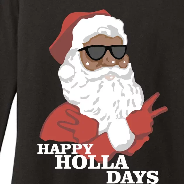 Christmas Happy Holla Days African American Santa Gift Womens CVC Long Sleeve Shirt