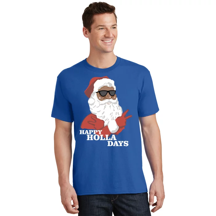 Christmas Happy Holla Days African American Santa Gift T-Shirt