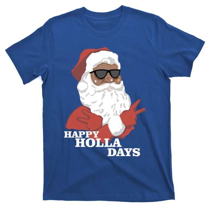 Christmas Happy Holla Days African American Santa Gift T-Shirt