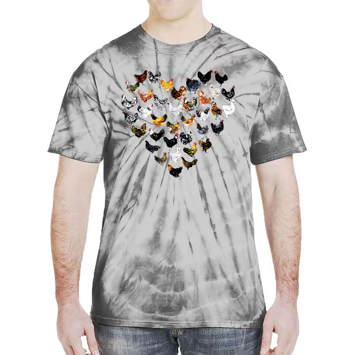 Chickens Heartshape Heart Love Farmer Chicken Lady Tie-Dye T-Shirt