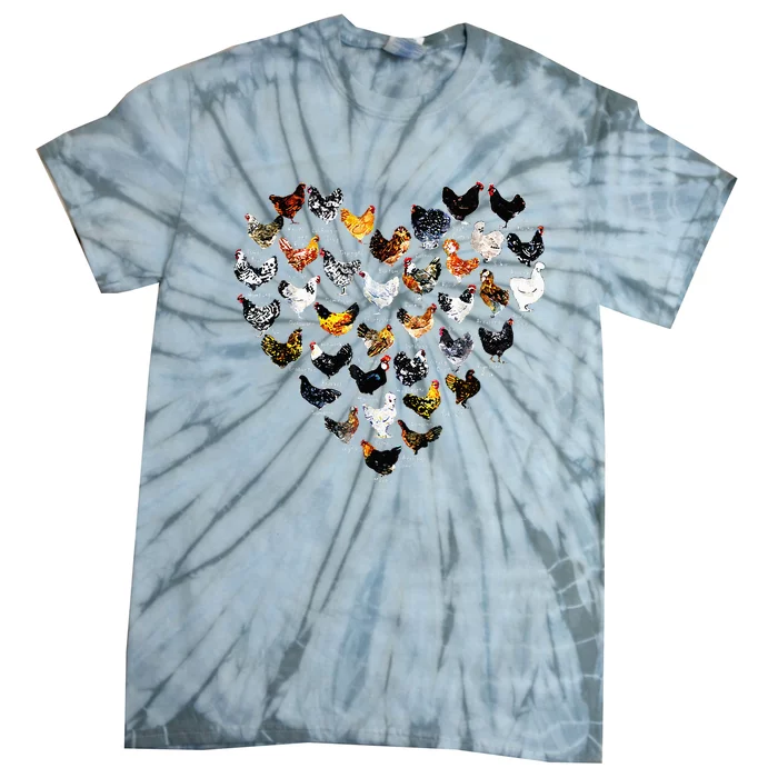 Chickens Heartshape Heart Love Farmer Chicken Lady Tie-Dye T-Shirt