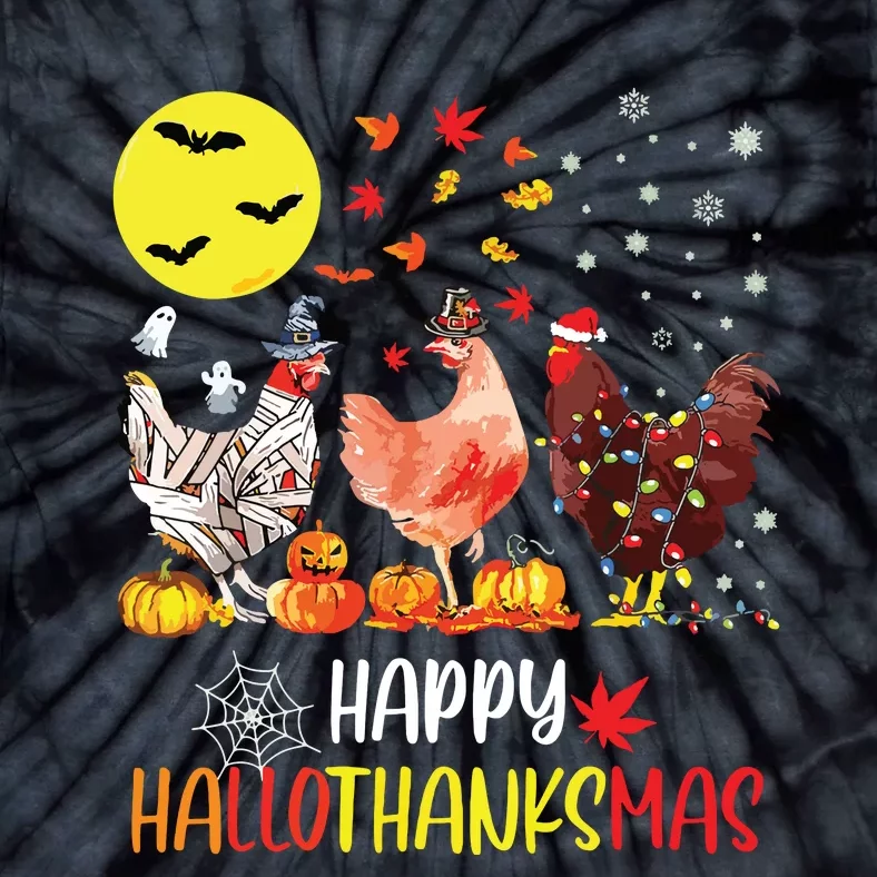 Chicken Halloween Happy Hallothanksmas Autumn Thanksgiving Tie-Dye T-Shirt