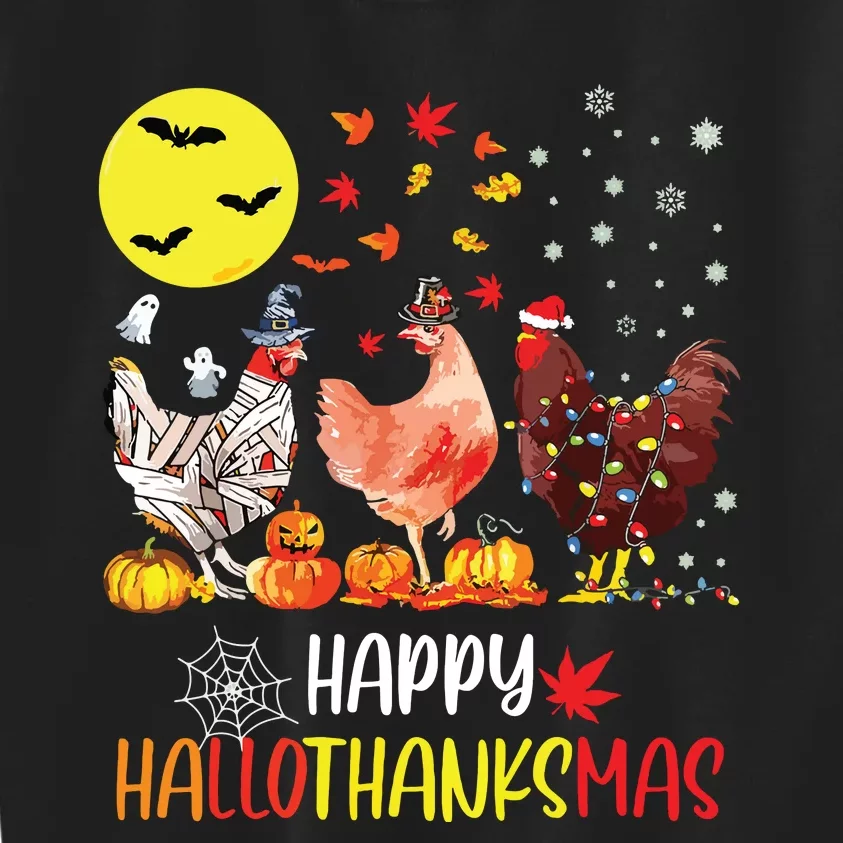 Chicken Halloween Happy Hallothanksmas Autumn Thanksgiving Kids Sweatshirt