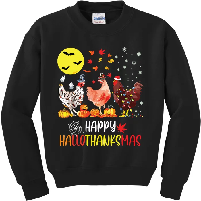 Chicken Halloween Happy Hallothanksmas Autumn Thanksgiving Kids Sweatshirt