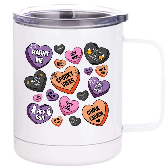 Candy Hearts Halloween Funny Halloween Holiday Season Front & Back 12oz Stainless Steel Tumbler Cup