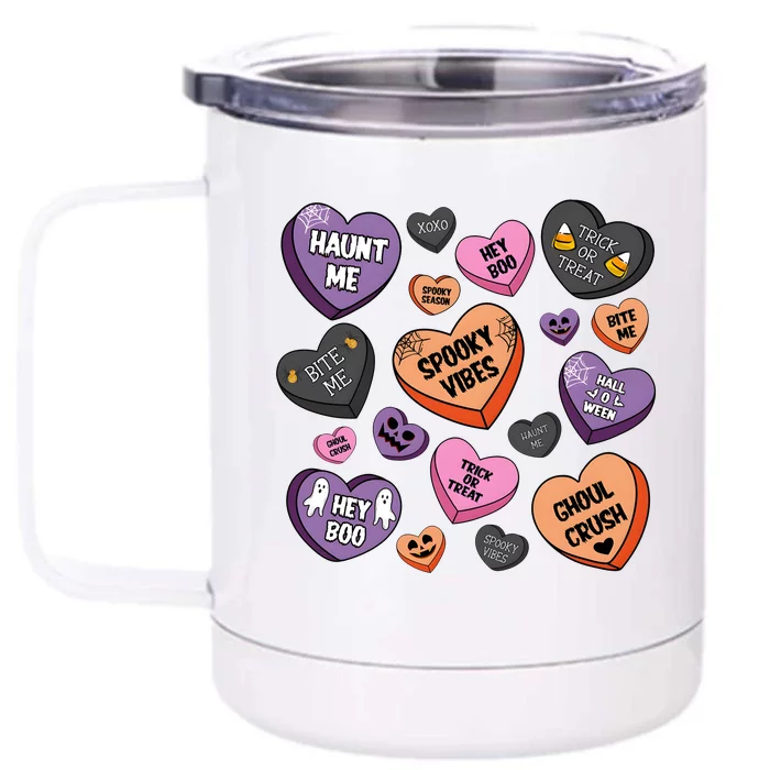 Candy Hearts Halloween Funny Halloween Holiday Season Front & Back 12oz Stainless Steel Tumbler Cup