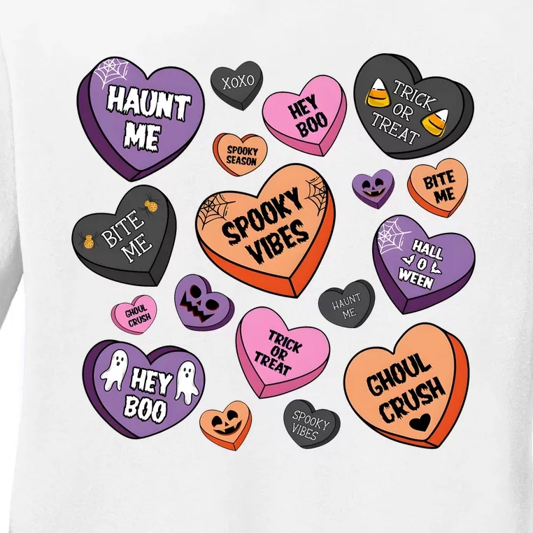 Candy Hearts Halloween Funny Halloween Holiday Season Ladies Long Sleeve Shirt