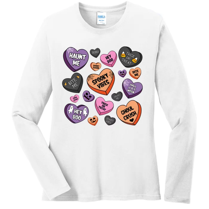 Candy Hearts Halloween Funny Halloween Holiday Season Ladies Long Sleeve Shirt