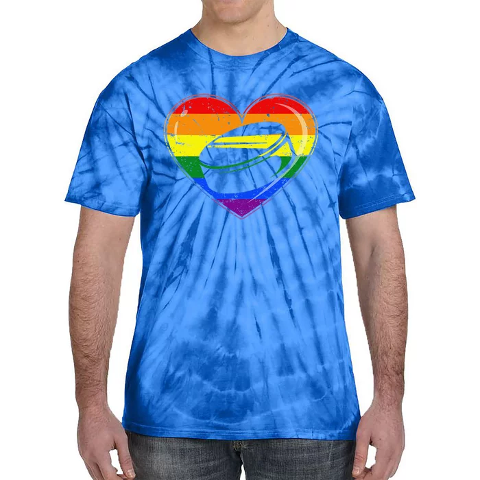 Cool Hockey Heart Rainbow Flag LGBT Pride Tie-Dye T-Shirt