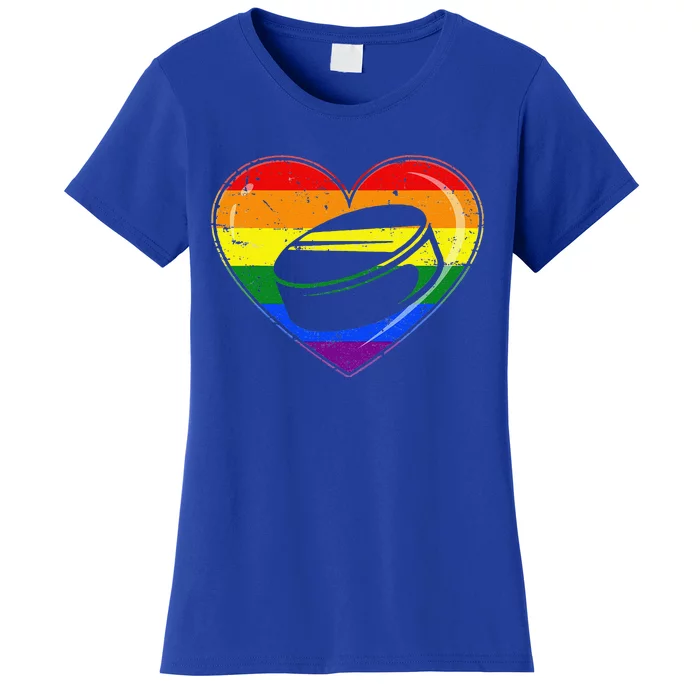 Cool Hockey Heart Rainbow Flag LGBT Pride Women's T-Shirt