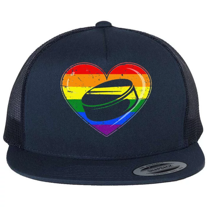 Cool Hockey Heart Rainbow Flag LGBT Pride Flat Bill Trucker Hat