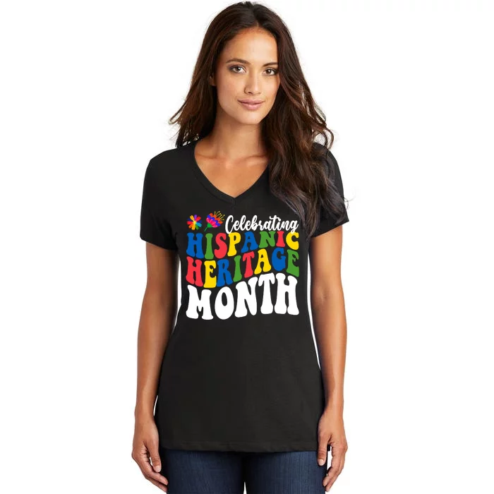 Celebrating Hispanic Heritage Month Colorful Women's V-Neck T-Shirt